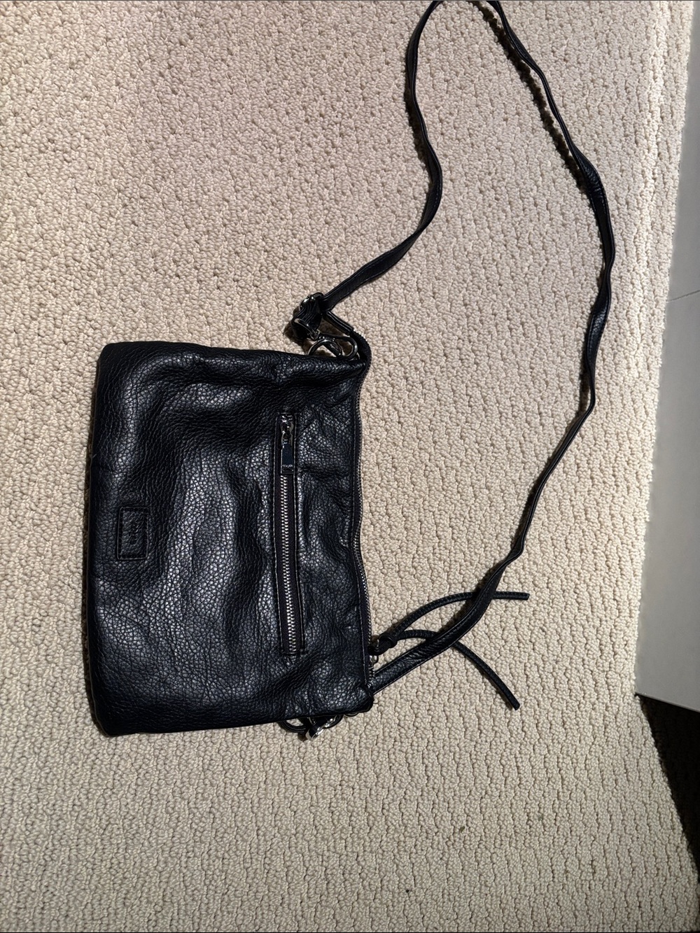 Black Leather Crossbody Bag - Unbranded
